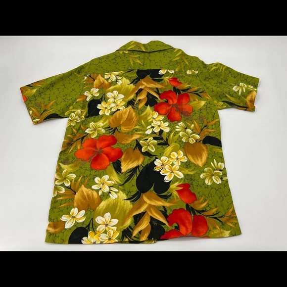 Sears Vintage 70s Hawaiian Floral Button Up Shirt Green Mens - Picture 2 of 10
